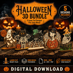 3D Halloween Laser Cut SVG Bundle Glowforge xTool CNC DXF PDF, Digital Download