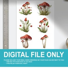 Red Mushroom PNG Transparent Background Digital Print Files Art