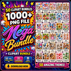 50 Mega Clipart Bundle PNG 1000+ Files, Watercolor Sublimation, Digital Download