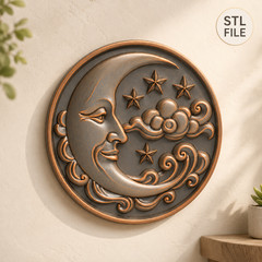Crescent Moon Medallion Stars Wood Carving – Wood Carving Design – 3D STL CNC
