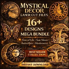 Mystical Laser Cut Files SVG Bundle, 16 Unique Designs, Digital Download