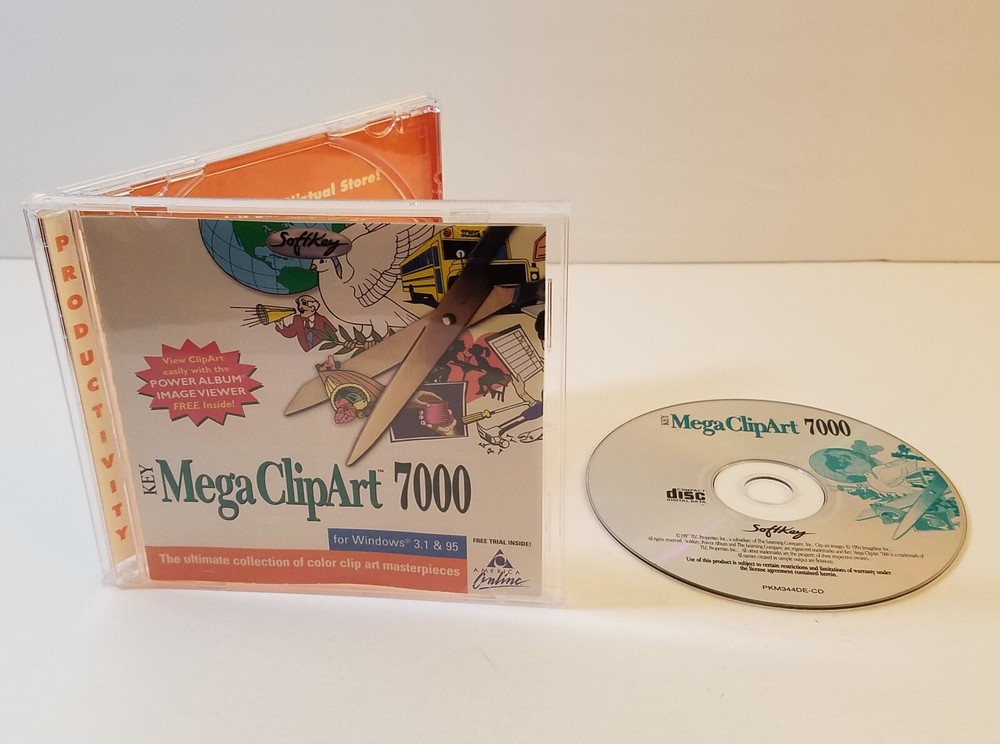 Mega ClipArt 7000 PC CD-Rom 1997 Windows 3.x 95 Softkey Software
