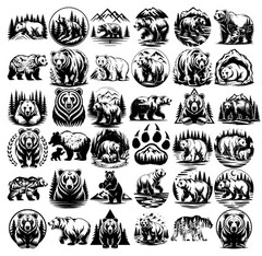 Bear SVG bundle, Grizzly Bear png Bundle, Mountain bear silhouette svg, Cricut