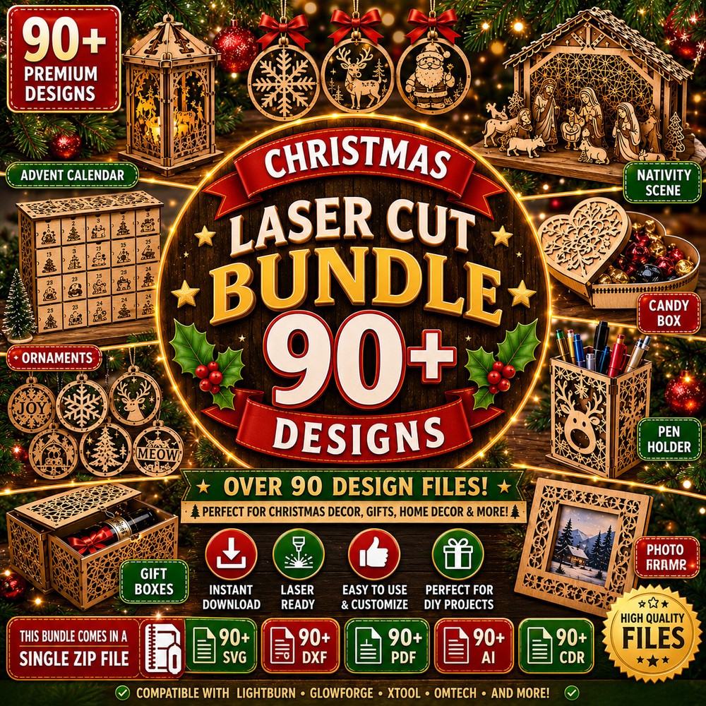 Christmas Laser Cut SVG Bundle, 90 Plus Designs, Digital Download