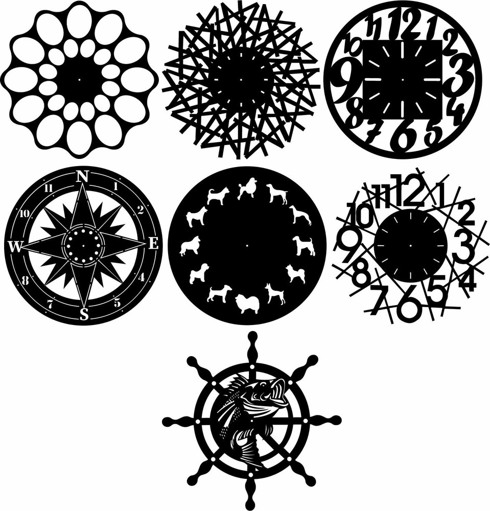 7 clocks silhouette bundle for just $3.9 – DXF SVG DWG PDF CNC Plasma Laser Wood