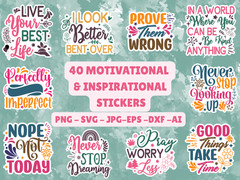 40 Motivational Stickers SVG Bundle Inspirational Sticker Pack PNG Laptop Decals