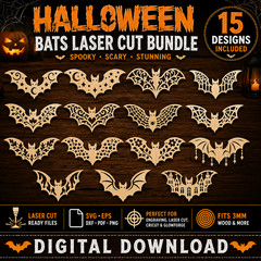 Halloween Bats Laser Cut SVG Bundle Glowforge DXF PNG EPS, Digital Download