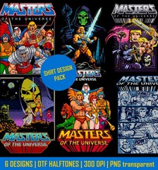 T-shirt Design Bundle | 6 Vintage 80s Designs | Halftones | 300 DPI PNG | MOTU