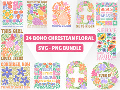 24 Boho Christian Floral SVG PNG Bundle Abstract Faith Clipart Cricut Sublimatio