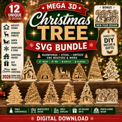 Mega 3D Christmas Tree SVG Bundle, Laser Cut Files, Digital Download