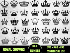 343 Royal Crown SVG Bundle King Queen PNG Tiara Silhouette Princess Cricut Vecto