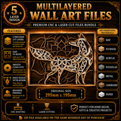 Multilayer Fox Mandala Laser Cut Bundle, Digital Download