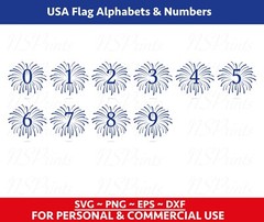 Fireworks FONT Svg, Usa Flag Alphabets and numbers svg, Patriotic Svg, 4th july