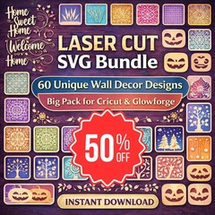 Laser Cut Wall Decor SVG Bundle, 60 Designs, Cricut Glowforge, Digital Download
