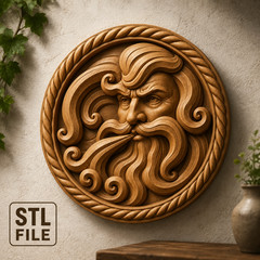 Digital Mythical Deity Face Medallion – STL – 3D Model for CNC and 3D Printer