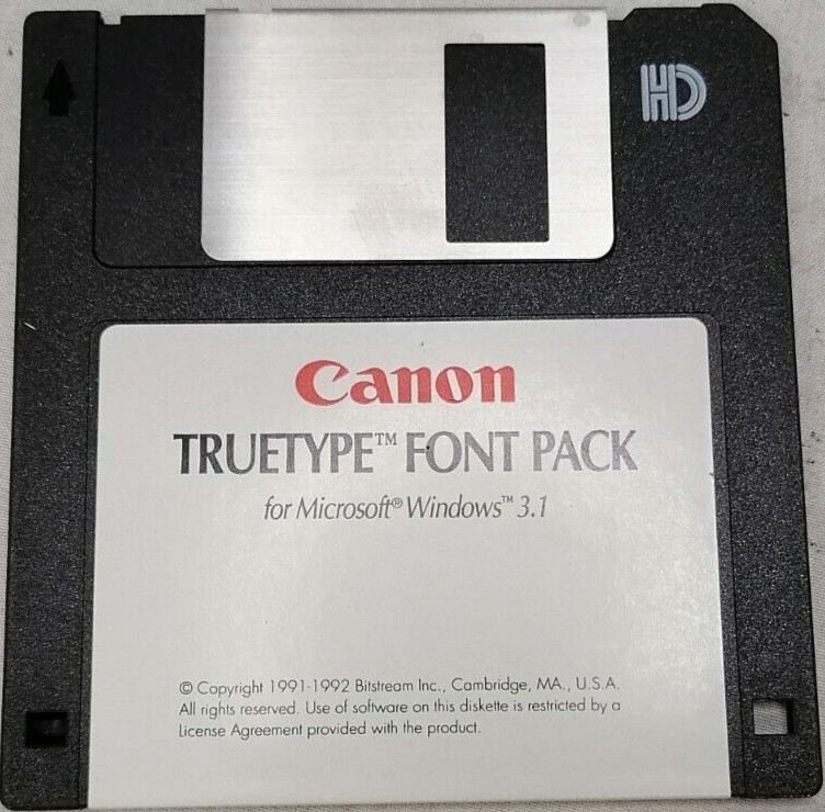 Vintage 1992 Canon Truetype Font Pack