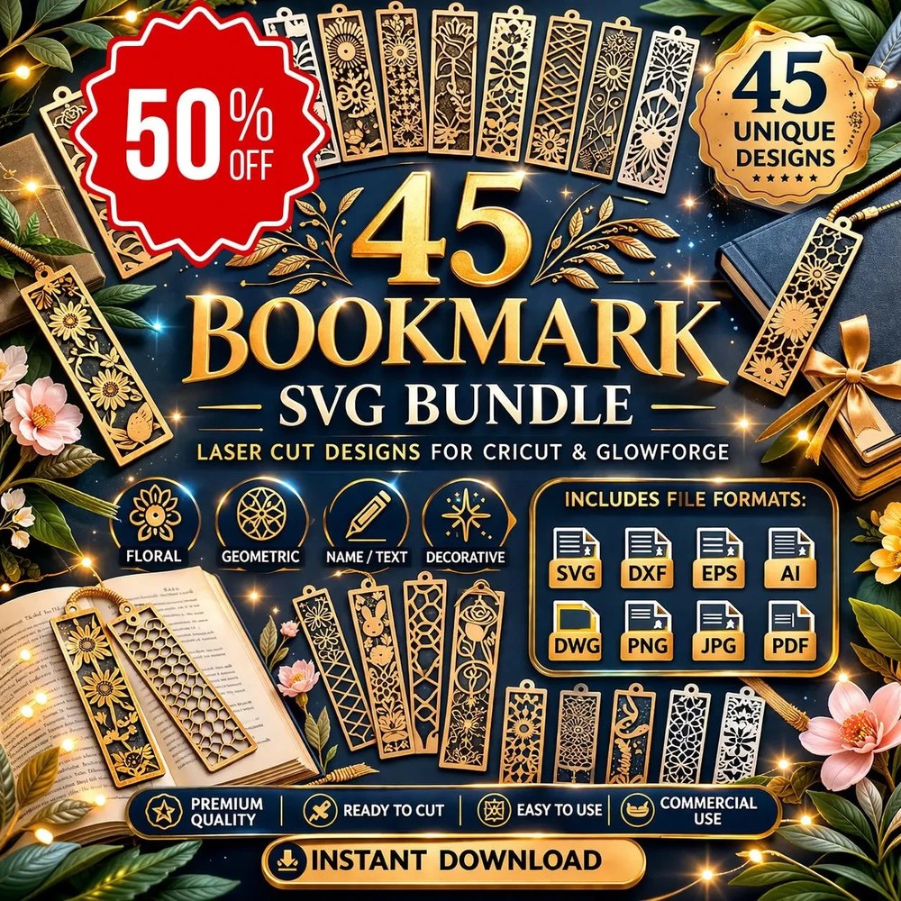 45 Laser Cut Bookmarks SVG Bundle, Commercial Use, Digital Download