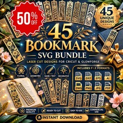 45 Laser Cut Bookmarks SVG Bundle, Commercial Use, Digital Download
