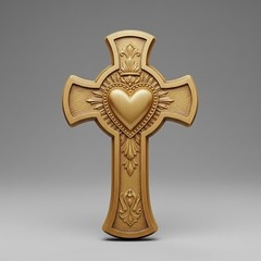 Sacred Heart Cross Sculpture – Printable Design Sculpture STL CNC File – 3D