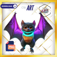 The Neon Bat with a Playful Smirk – Digital Download Clip Art #57