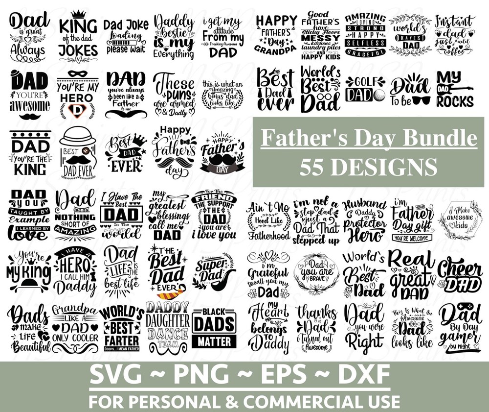55 MEGA Father’s Day SVG Bundle, Dad SVG, Best Dad SVG, Whiskey Label, Daddy Svg