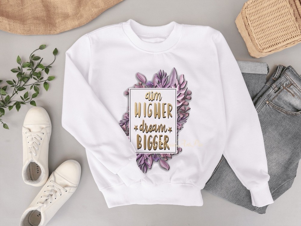 Aim Higher Dream Bigger PNG Clip Art Colorful Sublimation Design Digital