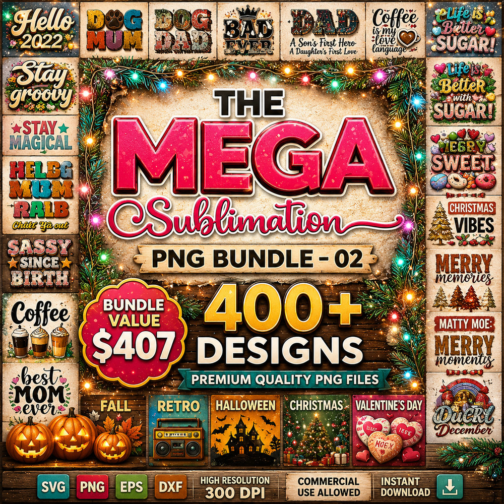 400+ Retro Sublimation PNG Design Bundle, Same Day Digital Download