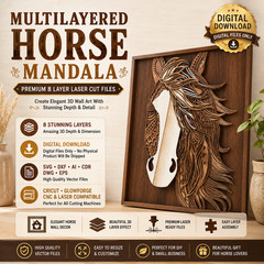 3D Layered Horse Mandala SVG Laser Cut File, Digital Download
