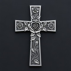 Cross Rose Floral Relief Relief 3D Model STL File for Wood CNC Carving