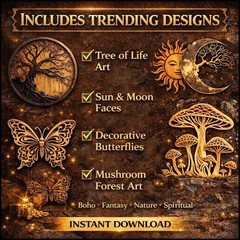 Mystical Laser Cut Files SVG Bundle, 16 Unique Designs, Digital Download