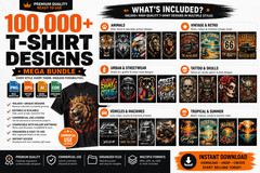 100,000+ Premium T-Shirt Design Bundle PNG SVG AI EPS CDR JPG Digital Download
