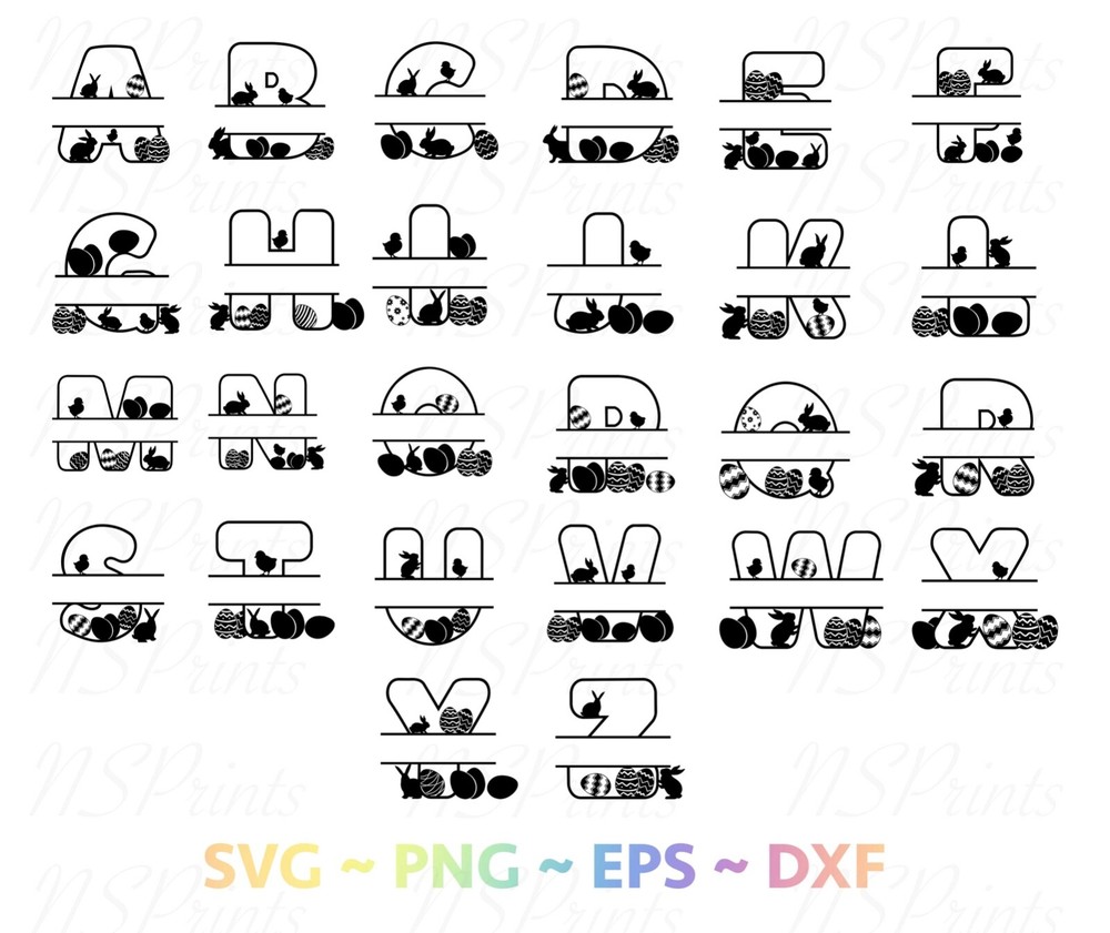 Easter Split Alphabets SVG bundle, Fancy alphabets files, SVG files for cricut,