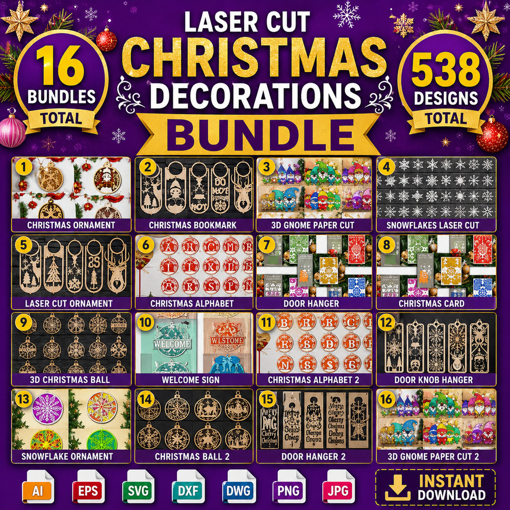 Christmas Decorations SVG Bundle, 538 Laser Cut Files, Digital Download