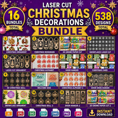 Christmas Decorations SVG Bundle, 538 Laser Cut Files, Digital Download