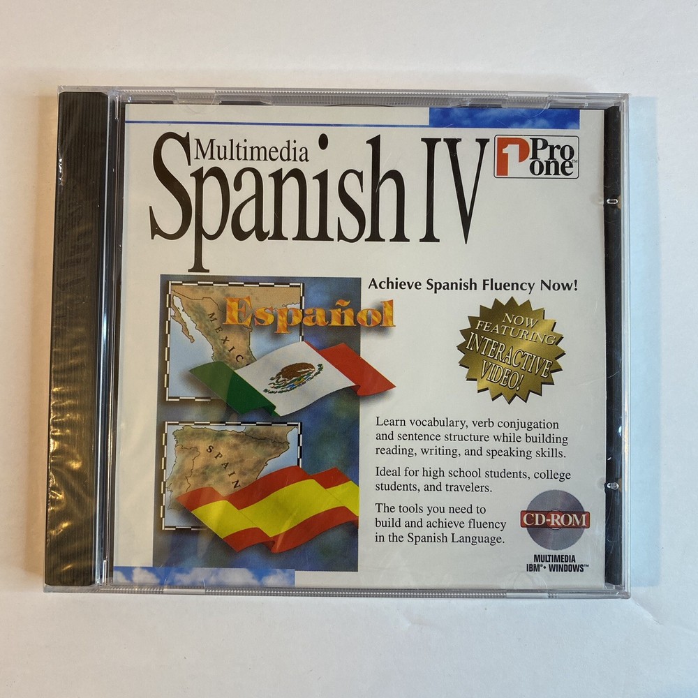 Multimedia Spanish IV 4 Pro One for IBM Windows PC CD-ROM Software – Sealed, New