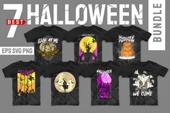 7 Halloween T-Shirt Bundle | PNG SVG EPS | Scary Pumpkin Ghost Witch Designs