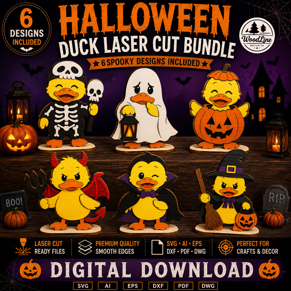 Halloween Duck Shelf Sitter SVG Bundle Laser Cut Glowforge DXF, Digital Download