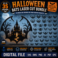 35 Halloween Bat SVG Bundle Laser Cut Glowforge CNC DXF, Digital Download