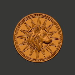 Wolf Medallion Relief 3D Model STL File for Wood CNC Carving