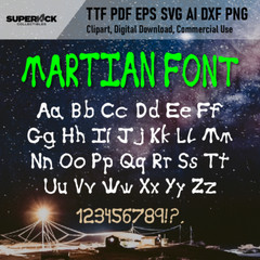 Martian Font TTF, Alien Letters SVG, Digital Installable File Alphabet PNG