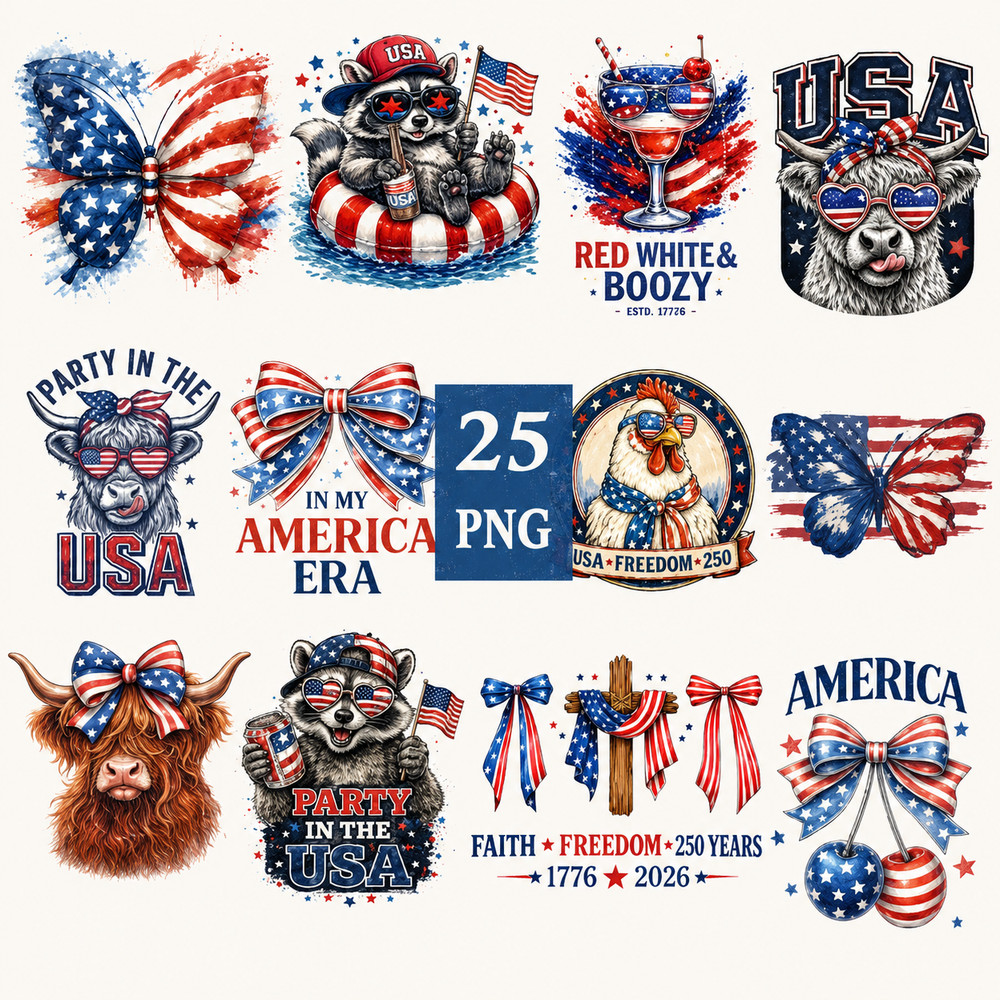 Patriotic 4th of July PNG Clipart Bundle, Digital Download