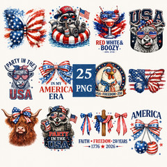 Patriotic 4th of July PNG Clipart Bundle, Digital Download