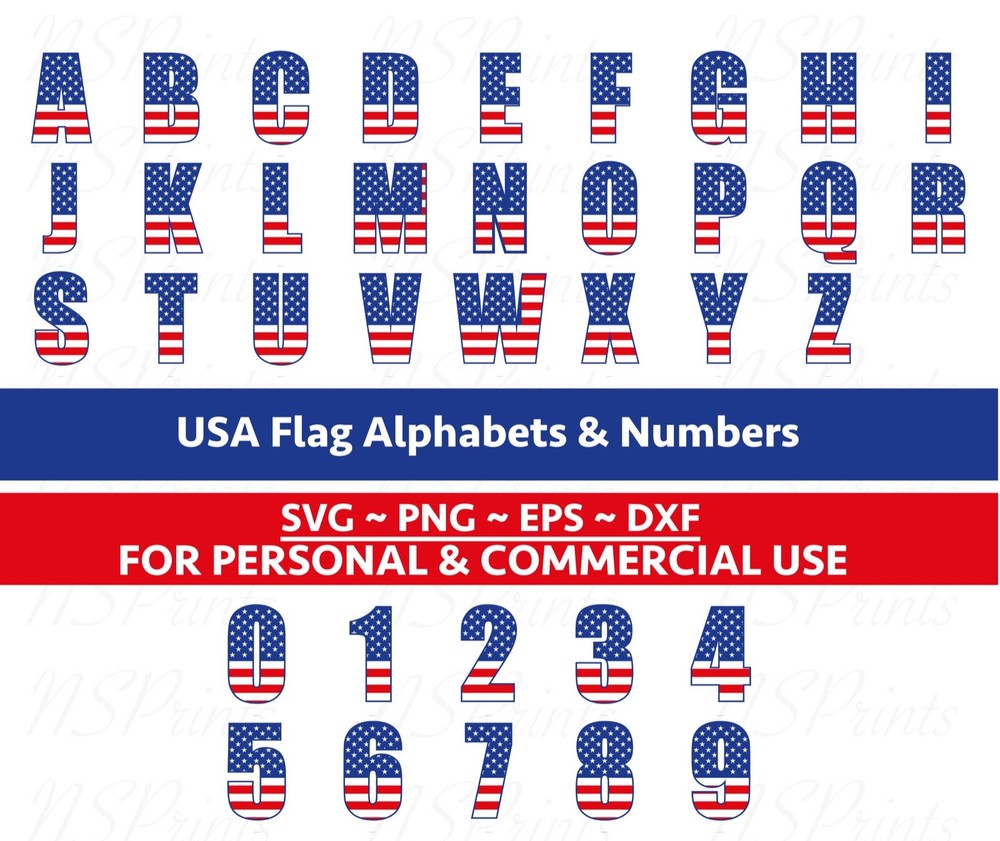 USA FLAG FONT Svg, Usa Flag Alphabets and numbers svg, Patriotic Svg, American