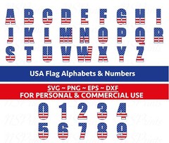 USA FLAG FONT Svg, Usa Flag Alphabets and numbers svg, Patriotic Svg, American