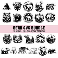 Bear SVG bundle, Grizzly Bear png Bundle, Mountain bear silhouette svg, Cricut