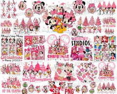 Bundle Pink Mouse Christmas Png, Pink Merry Christmas Tree Png