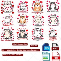 50+ Adorable Valentine’s Day Cat Vector Designs Illustrations Digital Download