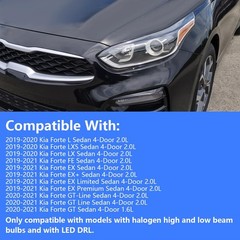 2019-2021 Forte Halogen Headlight Assembly LED DRL Left Driver Black Housing