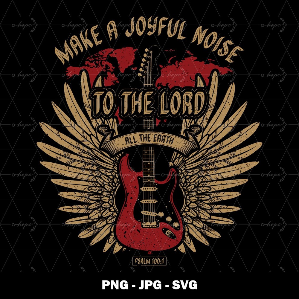 Christian Bible Verse Quotes PNG SVG Printable Clipart Joyful Noise Guitar Psalm