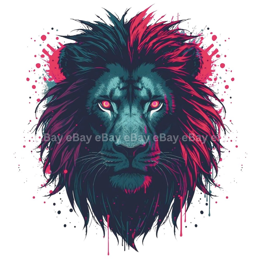 Lion Head Digital Art Bundle (10 Designs) | Fierce Cyberpunk Lion Clip Art